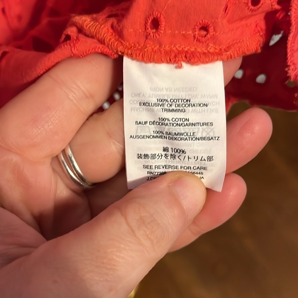 MADEWELL ~ Women’s Coral Eyelet Short Sleeve Cotton Top with Square Neckline - Picture 6 of 7